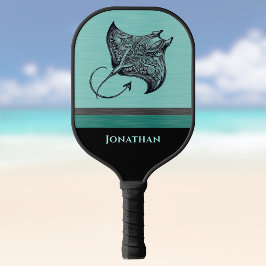 Palas De Pickleball Manta Ray on Teal Faux Brushed Metal Monogrammed