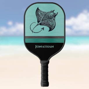 Palas De Pickleball Manta Raya en Metal Cepillado Falso Verde Azul Mon