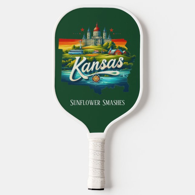 Palas De Pickleball Mapa de viajes retro del estado de Kansas (Reverso )