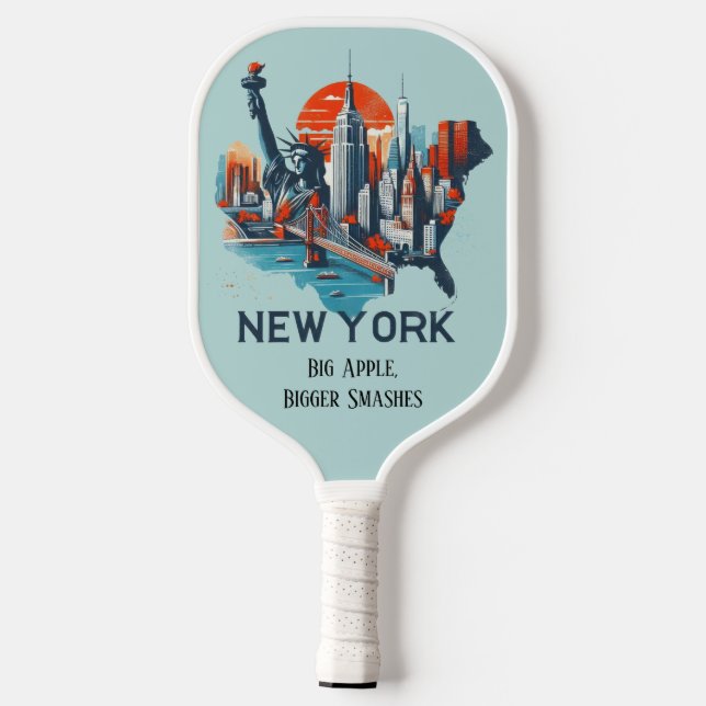 Palas De Pickleball Mapa de viajes retro del estado de Nueva York (Reverso )
