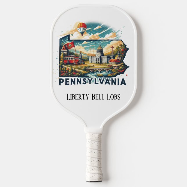Palas De Pickleball Mapa de viajes retro del estado de Pensilvania (Anverso)