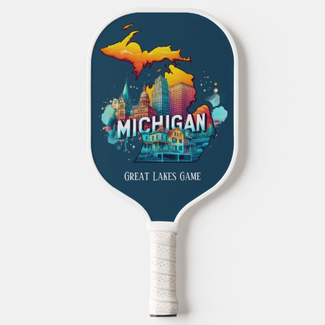 Palas De Pickleball Mapa de viajes retro estado de Michigan (Anverso)