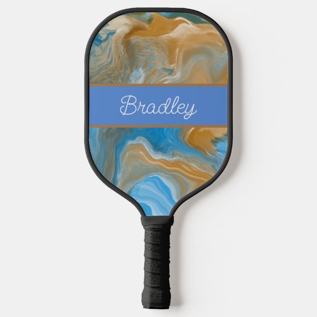 Palas De Pickleball Marble marrón y azul personalizado (Reverso )