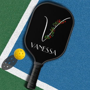 Palas De Pickleball Marca de agua moderna nombre inicial V negro