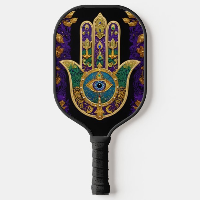 Palas De Pickleball Mardi Gras Gold Purple Green Hamsas Art (Anverso)