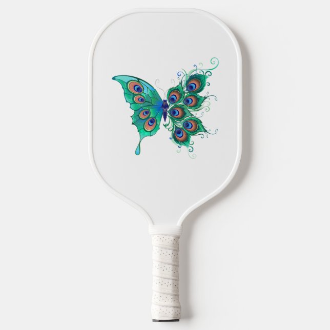 Palas De Pickleball Mariposa con plumas de pavo real verde (Anverso)