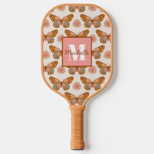 Palas De Pickleball Mariposa de verano retro   Monograma