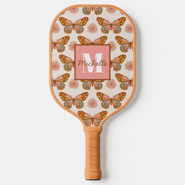 Palas De Pickleball Mariposa de verano retro | Monograma (Anverso)