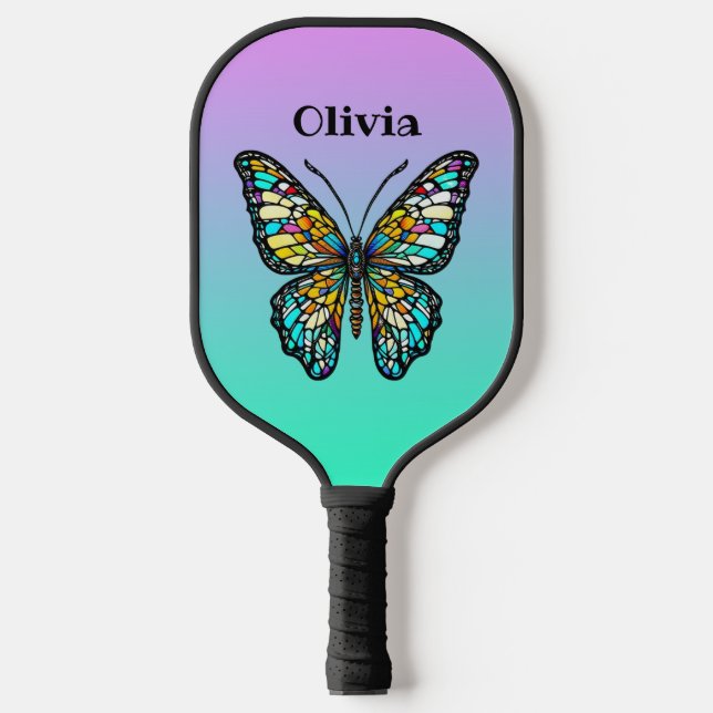 Palas De Pickleball Mariposa de vidrio manchado colorido personalizada (Anverso)