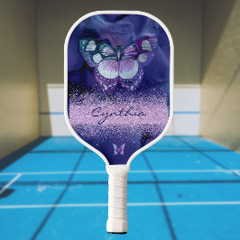 Palas De Pickleball Mariposa morada azul y nombre de monograma Purpuri