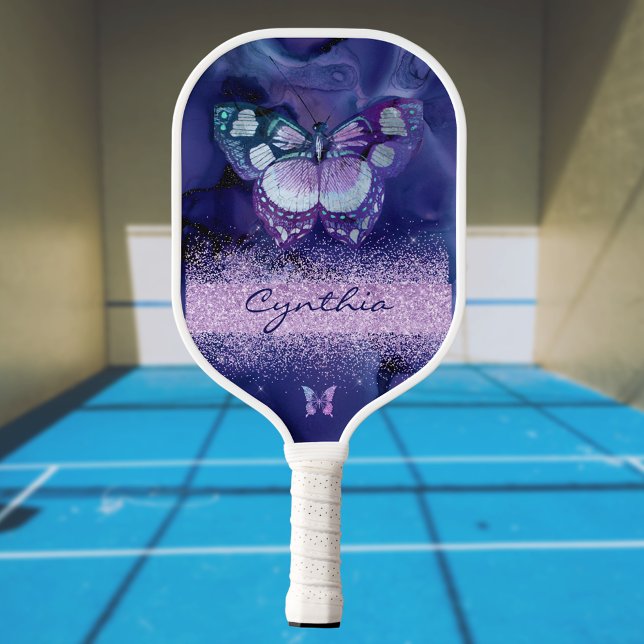 Palas De Pickleball Mariposa morada azul y nombre de monograma Purpuri (Subido por el creador)