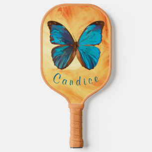Palas De Pickleball Mariposa tropical azul y turquesa de color Gem