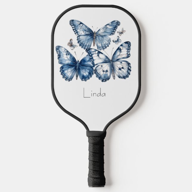 Palas De Pickleball Mariposas en azul Delft, personalizable (Anverso)