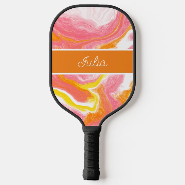 Palas De Pickleball Mármol rosa y Naranja personalizado (Reverso )
