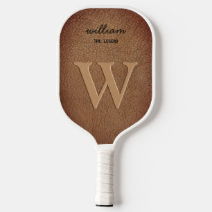 Palas De Pickleball Marrón Cuero Monograma Nombre Rústico Script