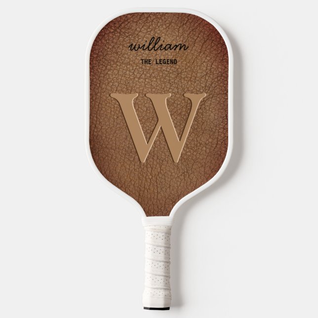 Palas De Pickleball Marrón Cuero Monograma Nombre Rústico Script  (Reverso )
