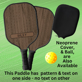 Palas De Pickleball Marrón Faux Wood Panel Añadir nombre Monograma