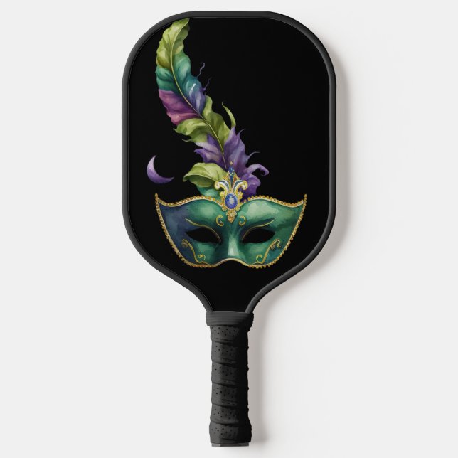 PALAS DE PICKLEBALL MÁSCARA Y HOJAS VERDES Y ORO MARDI GRAS (Anverso)