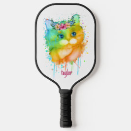 Palas De Pickleball Mascota acuarela Cat con flores