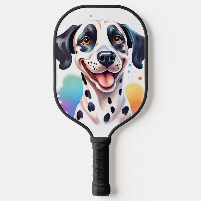 Palas De Pickleball Mascota de perro de Dalmacia feliz (Anverso)