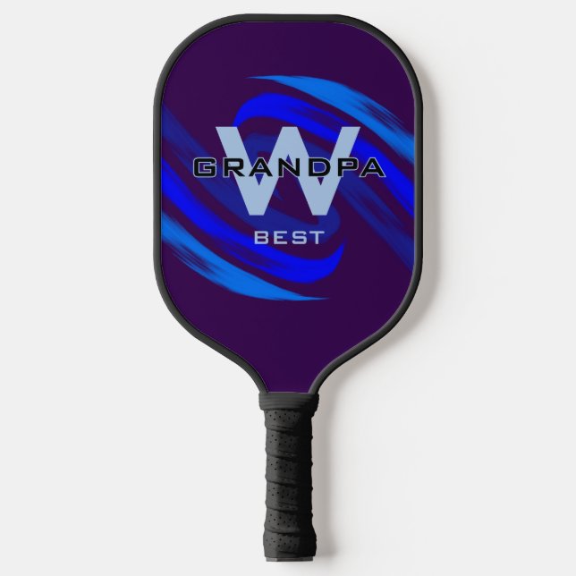 Palas De Pickleball Mejor Abuelo Azul Dk con iniciales monogramadas (Anverso)