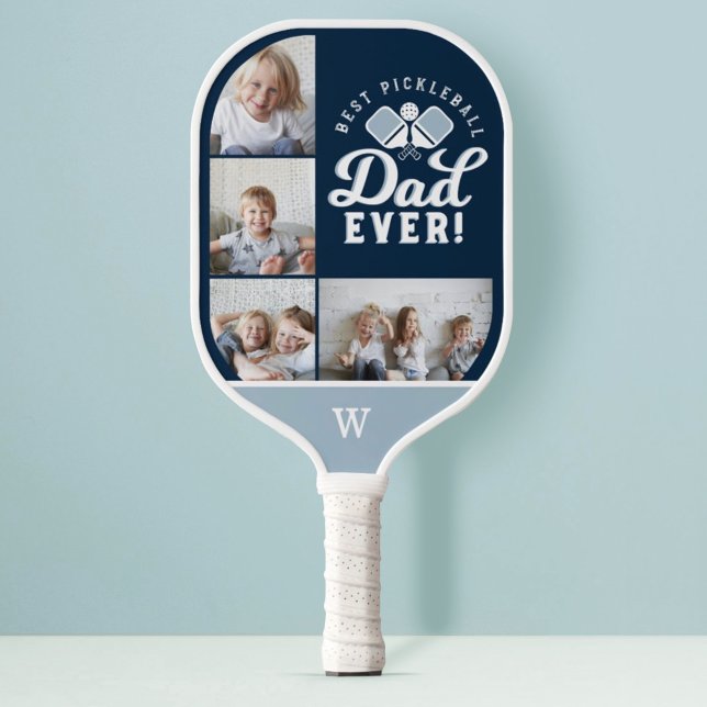 Palas De Pickleball Mejor Papa de Pickleball Personalizado Hasta La Fe (Best Pickleball Dad Ever Personalized 4 Photo Grid Pickleball Paddle)