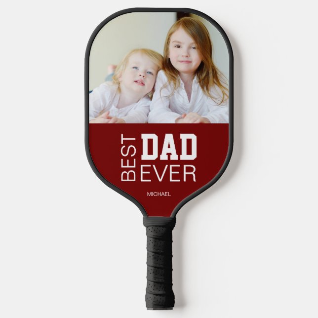Palas De Pickleball Mejor Papá Personalizado Foto Nombre Rojo (Anverso)