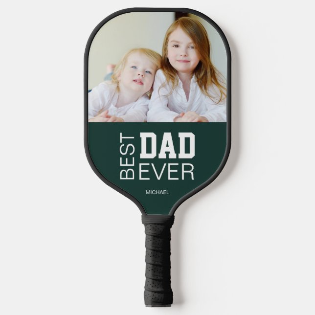 Palas De Pickleball Mejor Papá Personalizado Foto Nombre Verde (Anverso)