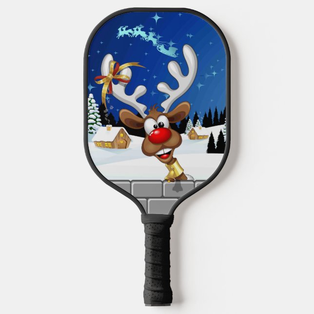 Palas De Pickleball Meme Divertido de Navidad de Reno Mirando (Anverso)