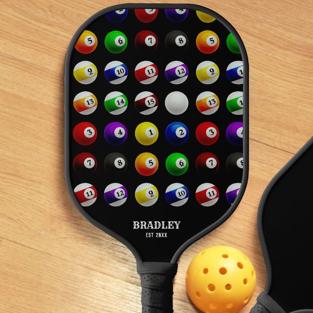 Palas De Pickleball Mesa de billar Balas de billar Patrón negro (Pool Table Billiard Balls Pattern Black Pickleball Paddle)