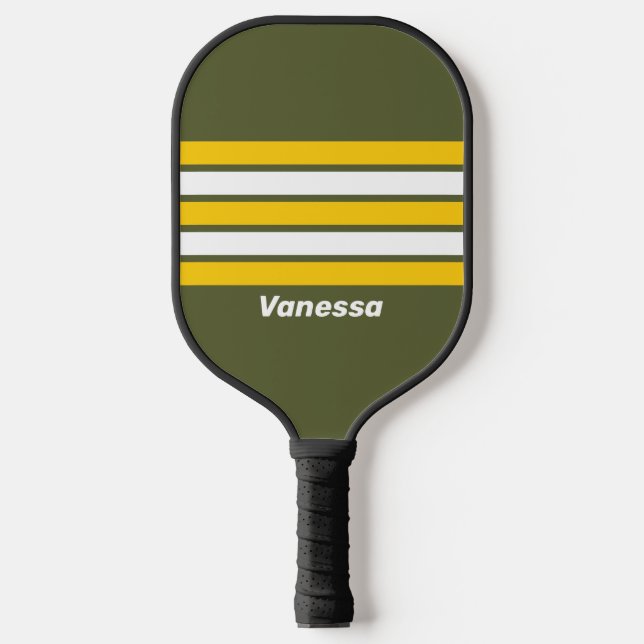 Palas De Pickleball Miel verde nostálgica a través de bandas con nombr (Anverso)
