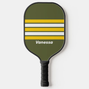 Palas De Pickleball Miel Verde Nostálgico a Traves de Rayas con Nombre