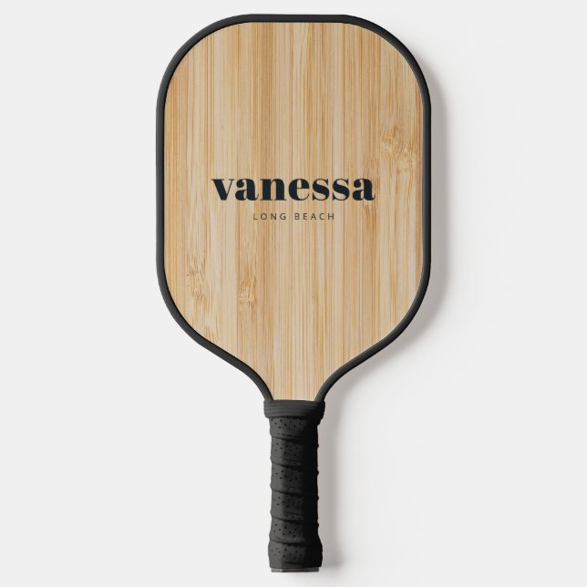 Palas De Pickleball Mínimo Clásico Moderno de Bambú Blanco Nombre  (Anverso)