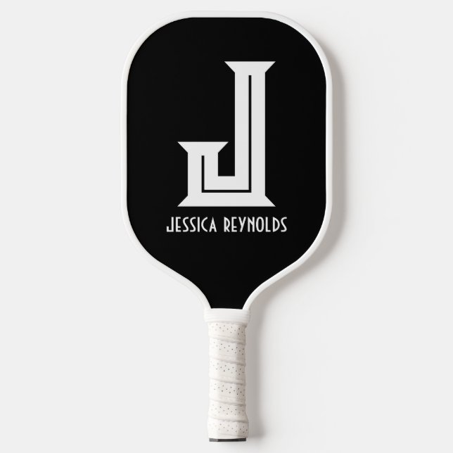 Palas De Pickleball Mínimo Monograma Negro Paddle (Anverso)