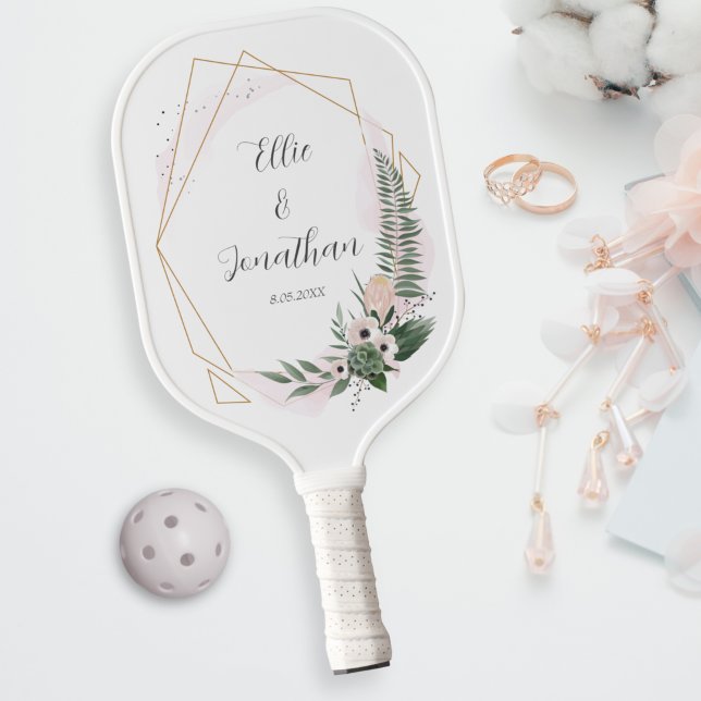 Palas De Pickleball Moda Boda de marco floral dorado Pareja Fecha (Subido por el creador)