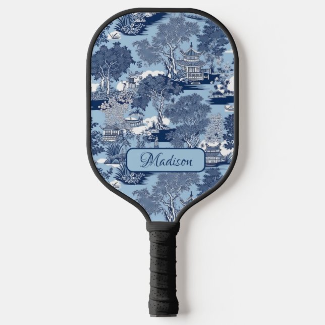 Palas De Pickleball Moda Cabaña chinoiserie de sauce blanco azul (Anverso)