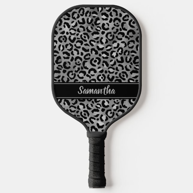Palas De Pickleball Moda Impresión personalizada de Leopardo de Plata  (Anverso)