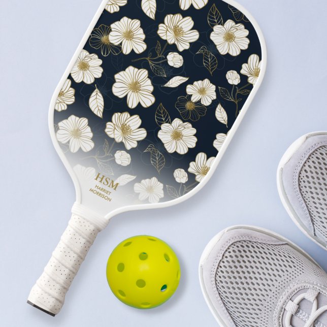 Palas De Pickleball Moda Oro Negro Blanco Patrón Floral Personalizado  (Subido por el creador)