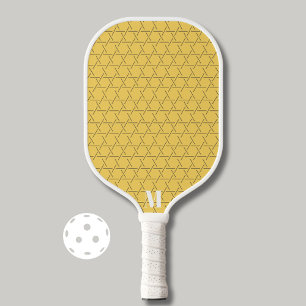 Palas De Pickleball Moda Patrón geométrico amarillo Monograma moderno