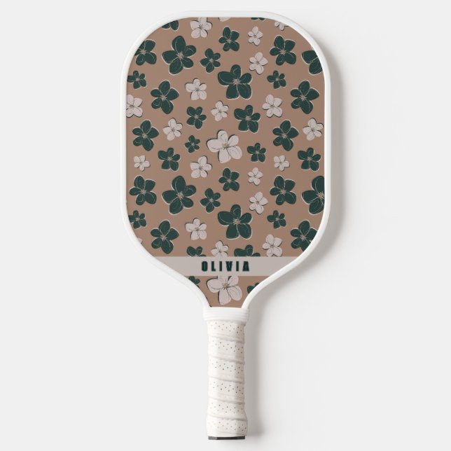Palas De Pickleball Moda retro Floral Tan Brown Paddle de pelota de pe (Anverso)