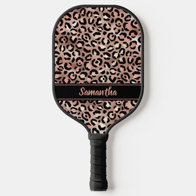 Palas De Pickleball Moda Rosa negro Leopardo de oro impresión personal (Anverso)