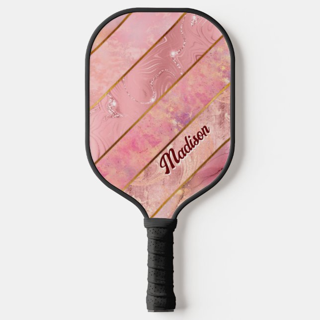 Palas De Pickleball Moda rosa oro giratorio elegante geométrico (Anverso)