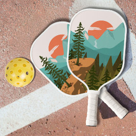 Palas De Pickleball Modern Abstract Forest, Mountains, and Sunrise