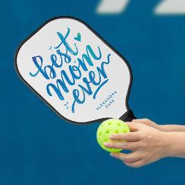Palas De Pickleball Modern Best Mom Ever Azul y Blanco Letra de Pincel