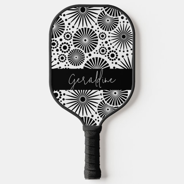Palas De Pickleball Modern black white geometric starburst Name  (Anverso)