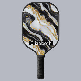 Palas De Pickleball Modern Black White Gold Marble Personalized