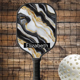 Palas De Pickleball Modern Black White Gold Marble Personalized