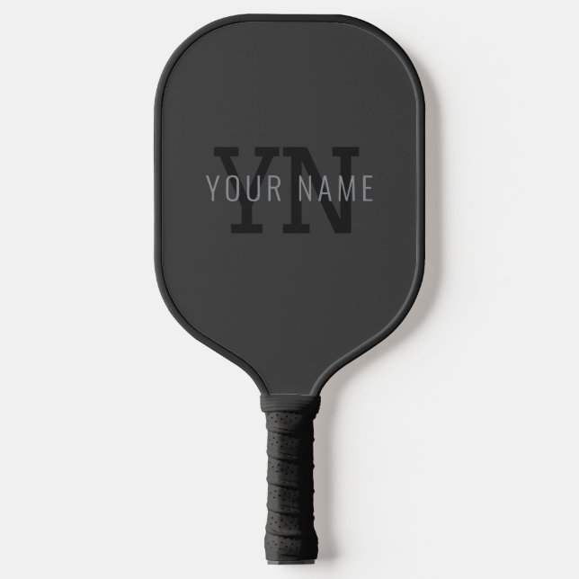 Palas De Pickleball Modern Dark Gray Monogrammed Name (u otro texto) (Anverso)