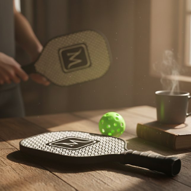 Palas De Pickleball Modern Geometric Monogram Black White (Subido por el creador)