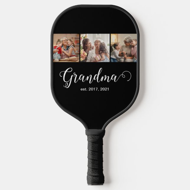 Palas De Pickleball Modern Grandma Established 3 Photo White Script (Anverso)